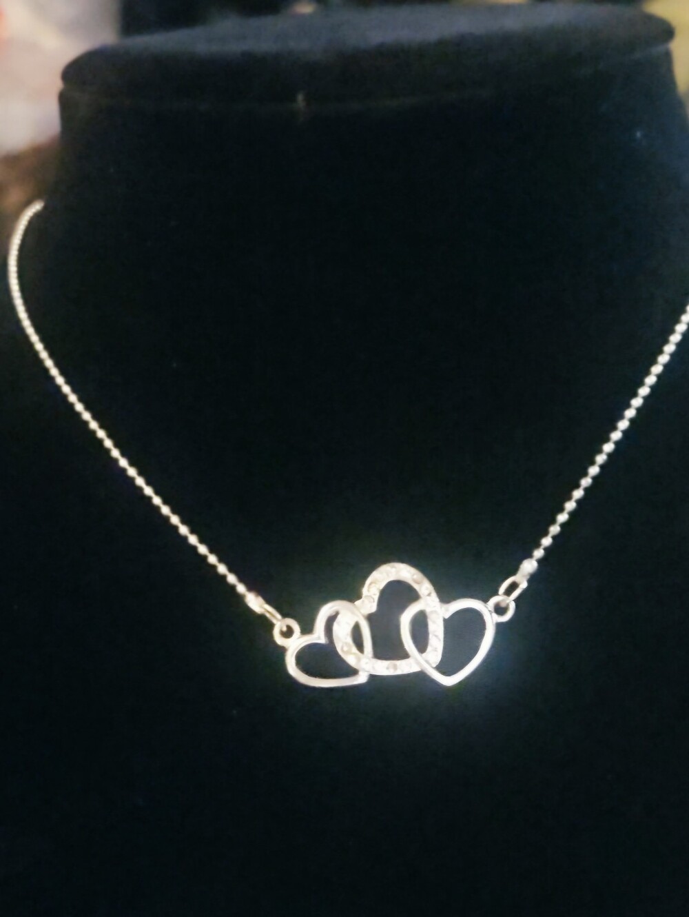 Silver Tone Interlocking Heart Necklace - 15inches W/ 3inch Extender